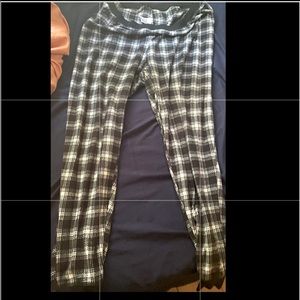 Black and white plaid pajama pants.